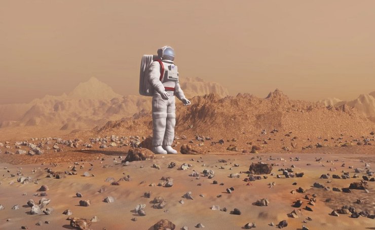 Марс, астронавт на Марсе
