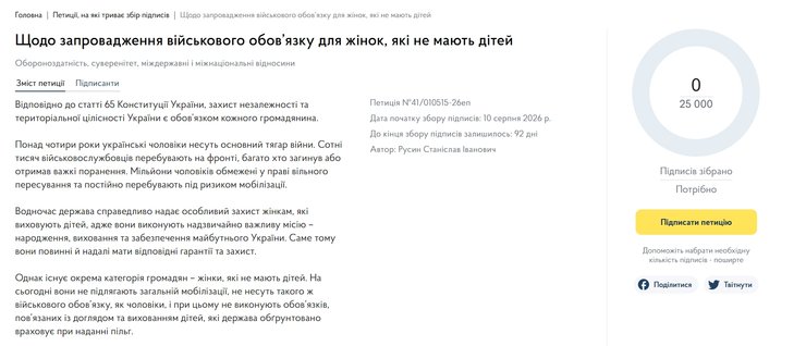 Текст петиції про мобілізацію жінок