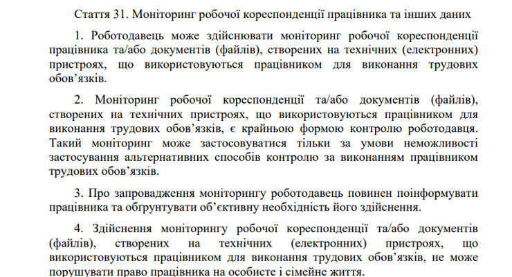 Статья 31 проекта Трудового кодекса о проверке переписок