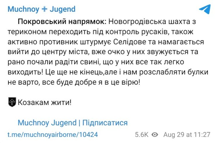 Бои на Донбассе, Покровск, Селидово, Новогродовка, 29 августа, боец Мучной