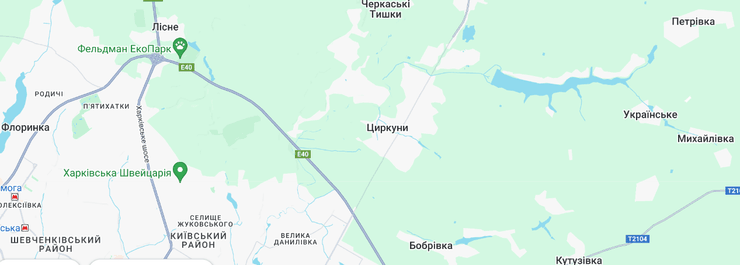 Расположение села Циркуны Харьковская область