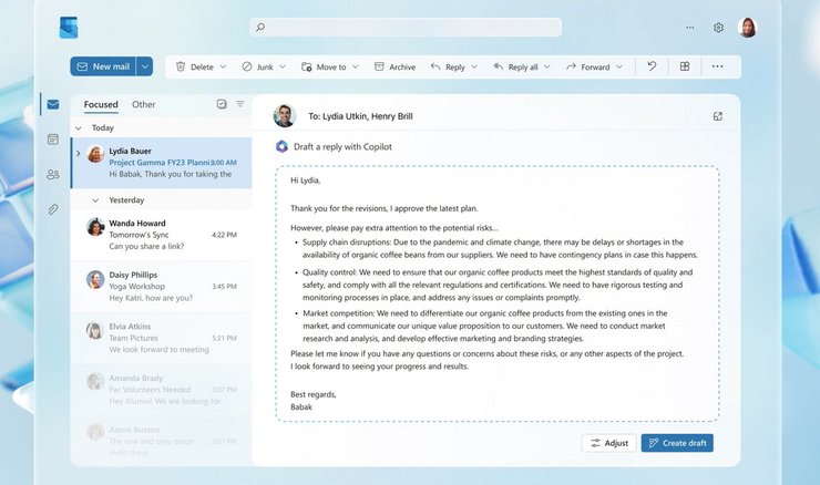 Microsoft Outlook, Copilot, AI, ChatGPT-4, Майкрософт Копилот