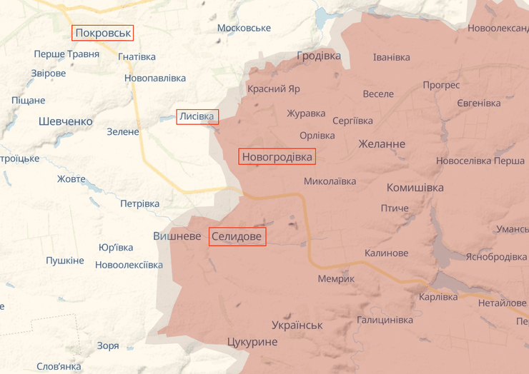 Покровское направление, бои Покровск, Селидово, Донецкая область, карта боевых действий