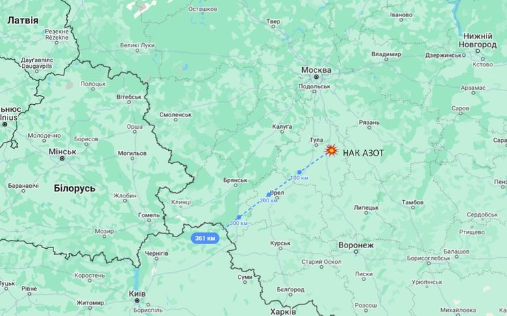 Відстань від України до заводу "Азот"