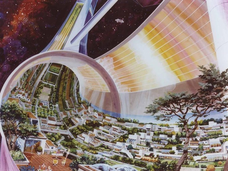 колонизация, космос, колония, деревья, рисунок