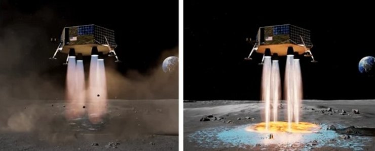 Спуск модуля на поверхность Луны без площадки и с ней