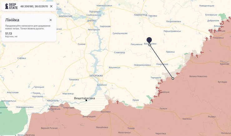 карта лінії боїв біля Вищетарасівки та Васильківки,10 липня