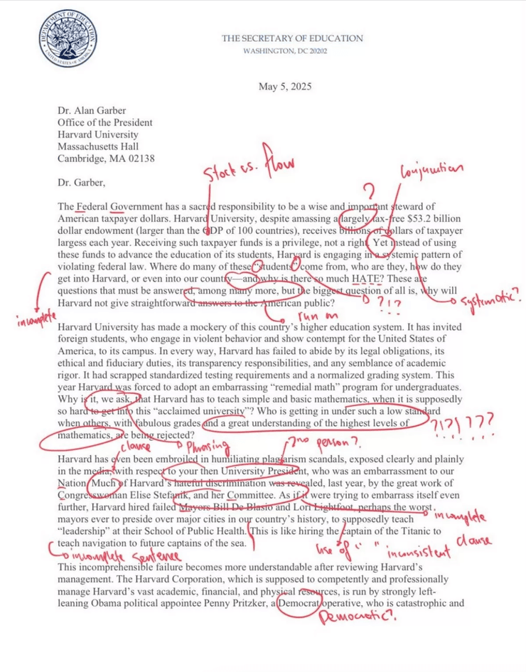 Администрация Трампа, США, Дональд Трамп, Трамп, Линда Мак-Мен, Мак-Мен, Гарвард, Гарвардский университет, ошибки, английский язык, министерство образования, министр образования