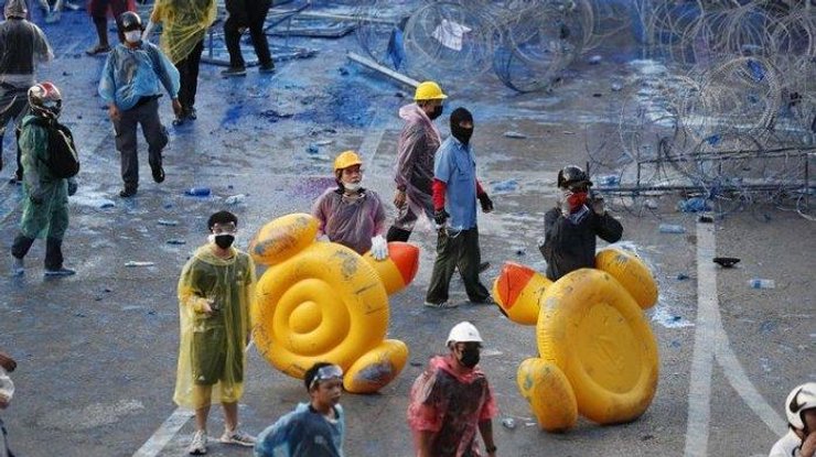 Протест, Таиланд, люди, утки, улица, полиция