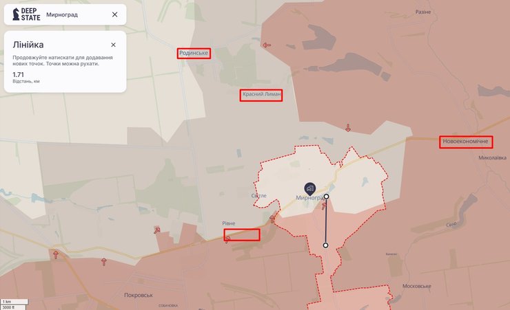 Карта линии\ фронта Покровск-Мирноград, 28 декабря, DeepState