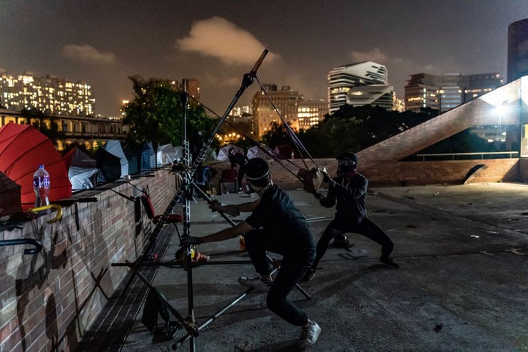 Гонконг, битва за университет, Китай, протесты, фото