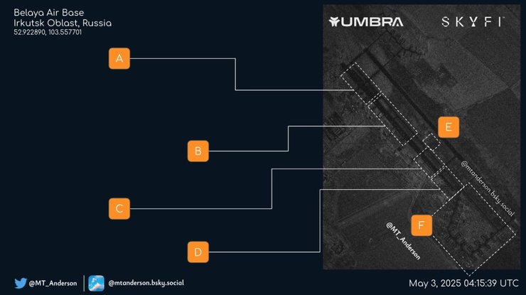 Супутникові знімки авіабази "Біла" у Сибіру