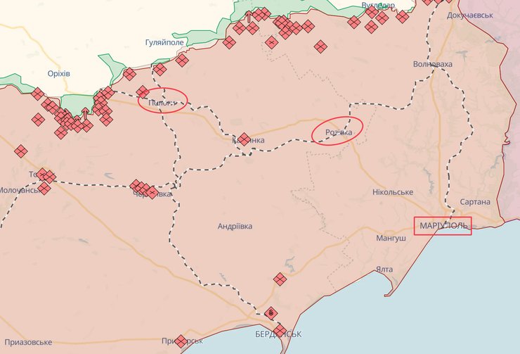 карта Запорожской области, Мариуполь, карта боевых действий, карта Запорожской области