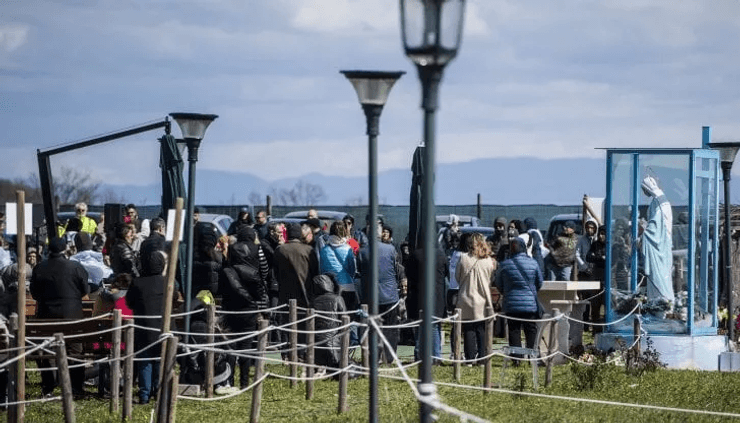 Люди, статуя, паломництво, Італія, вулиця