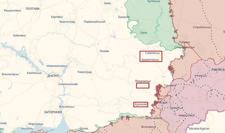 Наступление РФ, Покровск, Курахово, Угледар, Краматорск, Славянск, карта, 3 июня
