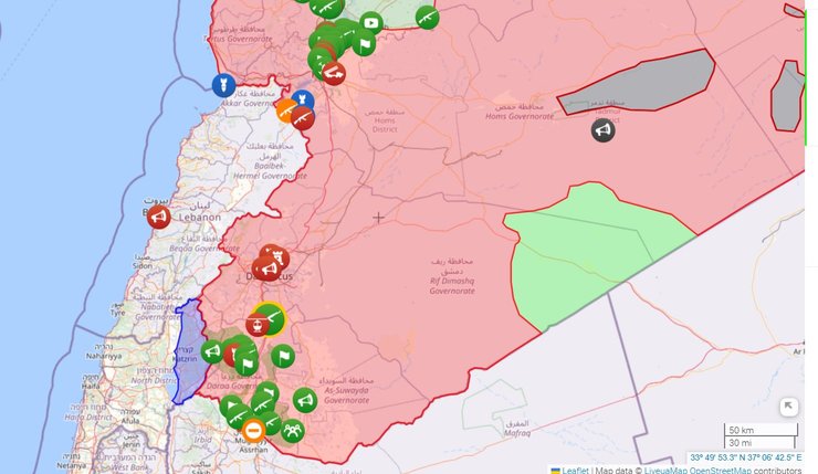Війна в Сирії, повстанці, антиасадівські сили, карта, південь, 6 грудня