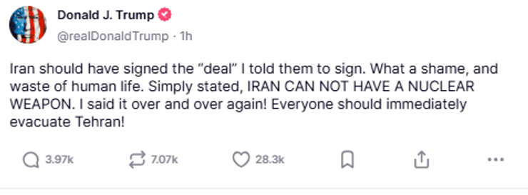 Трамп закликав евакуюватися з Тегерану