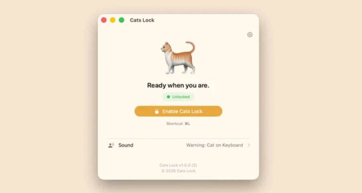 новое приложение Cats Lock для MacBook