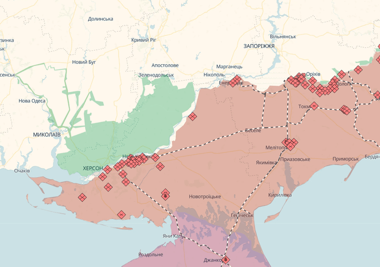 Херсонський напрямок, Запорізький напрямок, Херсон, Запоріжжя, мапа DeepState