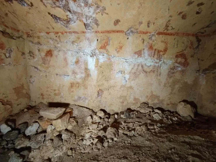 захоронение, археология, рисунок, раскопки, этруски, находка, фреска, гробница, могила, стена, исследования