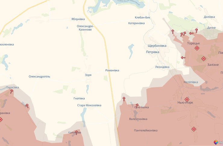 Торецький напрямо, ситуація на Донбасі, наступ ЗС РФ, просування ЗС РФ, мапа Торецький напрямок станом на 23 квітня на мапі DeepState