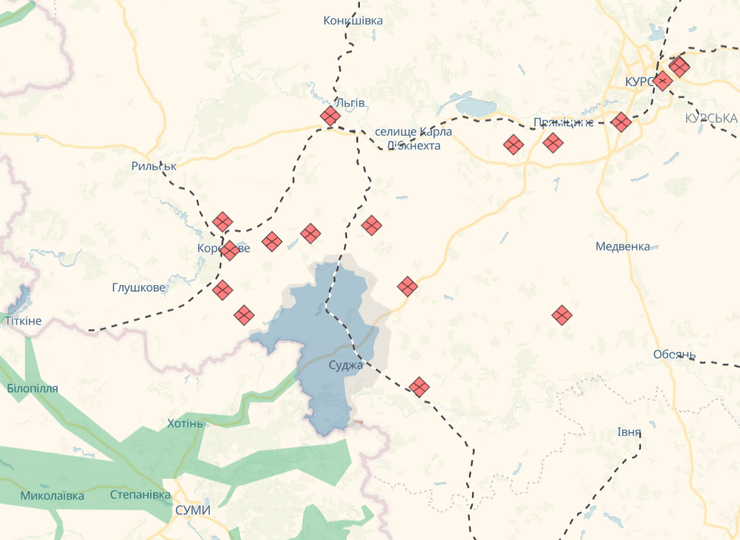 наступление ВСУ, Курская область, Курское направление, карта, Льгов, Суджа