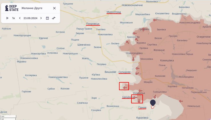 Бої на Донбасі, фронт, карта, 24 вересня, deepstate, Покровськ, Курахове, Селидове, Мирноград