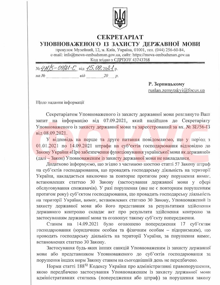 Штрафи за порушення мовного законодавства