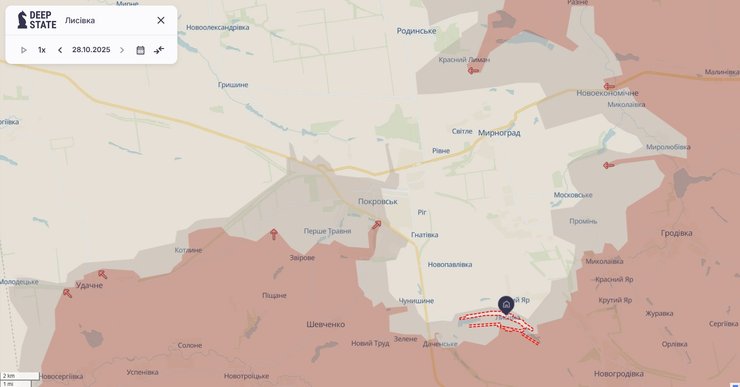 Покровск находится в полуокружении ВС РФ по состоянию на 29 октября