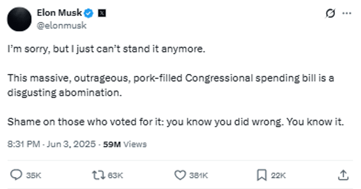 Ілон Маск про законопроєкт Трампа