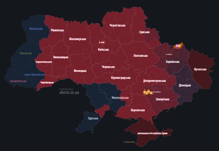 карта повітряних тривог по Україні