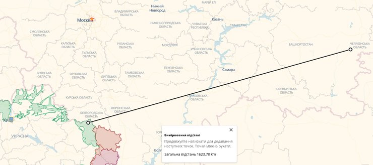 Челябінська область, відстань від України