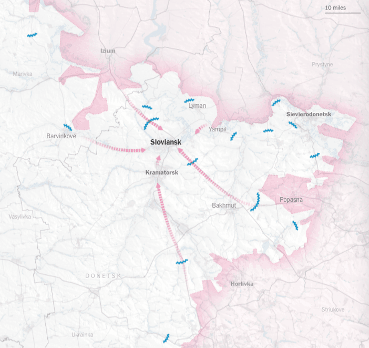The New York Times отмечало, что наступление на Славянск может идти по нескольким направлениям