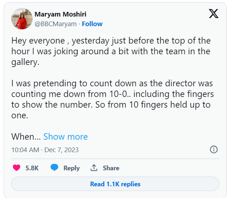 BBC, телеведущая, прямой эфир, курьезы, конфуз, средний палец, видео, Великобритания