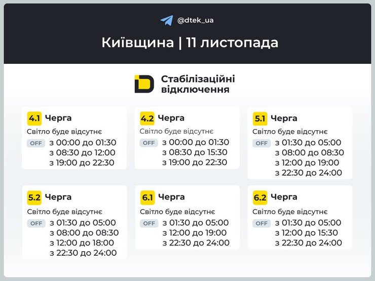 График отключения света в Киевской области 11 ноября График отключения света в Киевской области 11 ноября