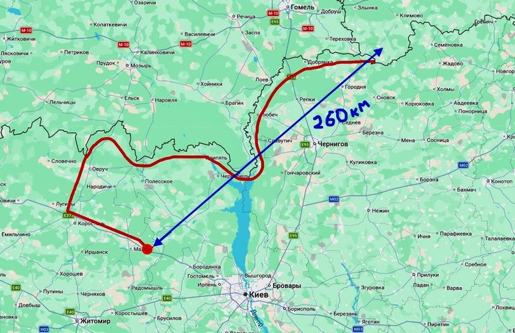 Відстань від місця дрона атаки до кордону Білорусі