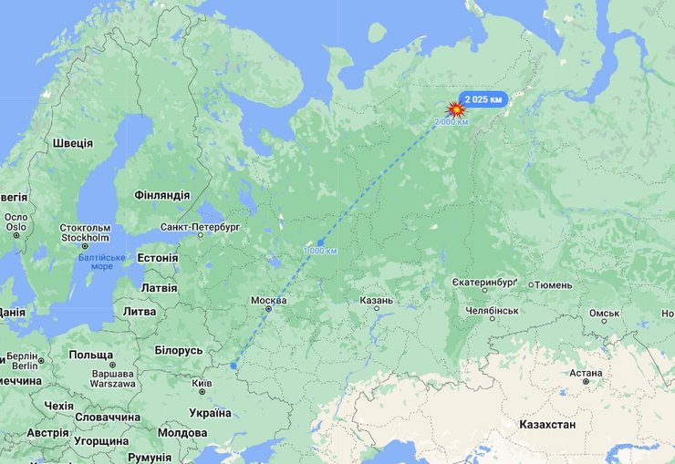 Удар по РФ, Усинський НПЗ, Комі, РФ, вибух, карта, 6 серпня