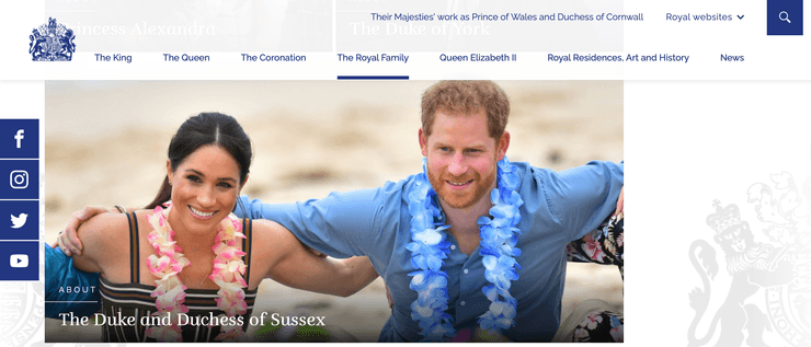 Профиль принца Гарри и Меган Маркл на сайте королевской семьи