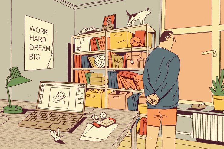 мужчина, комната, вещи, рисунок, фото