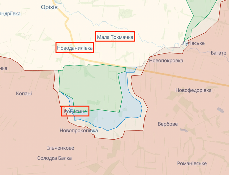 Малая Токмачка, Работино, Новоданиловка, карта боевых действий