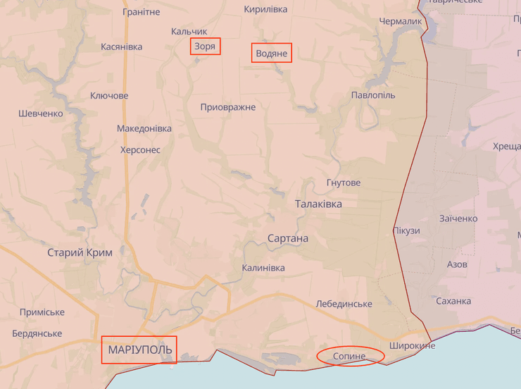 карта війни в Україні, карта бойових дій, Водяне карта, Зоря карта, Маріуполь карта, Сопине карта