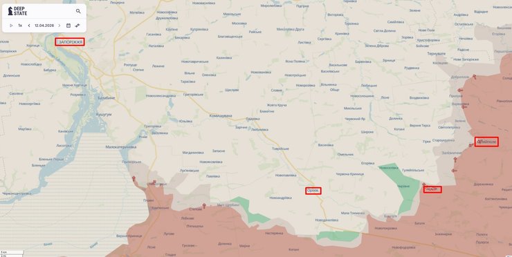 Карта фронта на Ореховском направлении, 13 апреля, DeepState