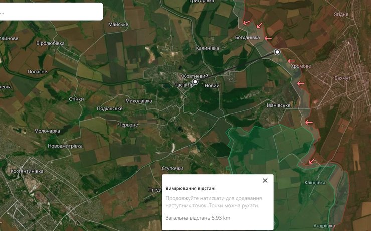 Ситуация под Бахмутом, Часов Яр, карта