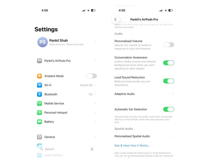Настройки AirPods в iPhone