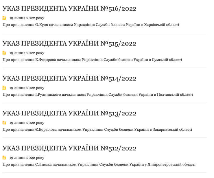 Зеленский уволил глав СБУ, Увольнение областных руководителей СБУ,