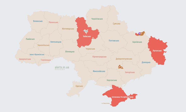 атака БпЛА, угроза, воздушная тревога, Украина, карта