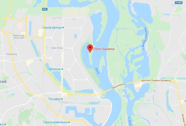 карта, оболонь, пешеходный мост, остров оболонь, остров саванна