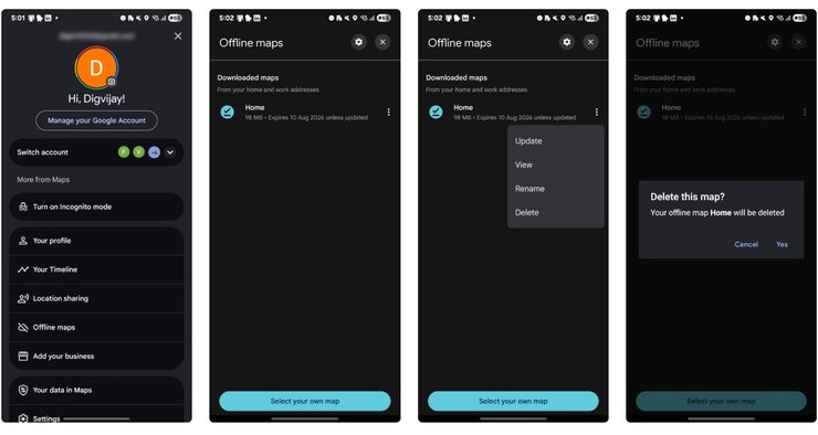 Процесс удаления данных из приложения "Google Карты"