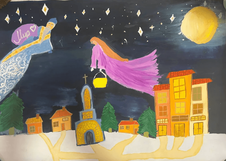 Рисунок, письмо, Святой Николай, дети, война в Украине, российский террор