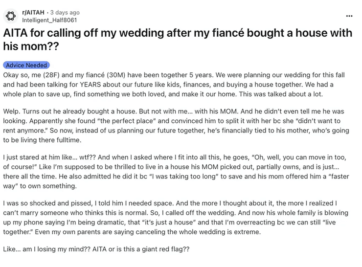 Наречена, весілля, майбутній шлюб, сім'я нареченого, свекруха, таємниця нареченого, наречений таємно купив будинок, мама нареченого, кинула нареченого, пішла від нареченого